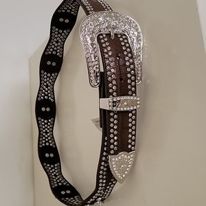 Nocona Fleur de lis  Ryan stone studded belt on leather